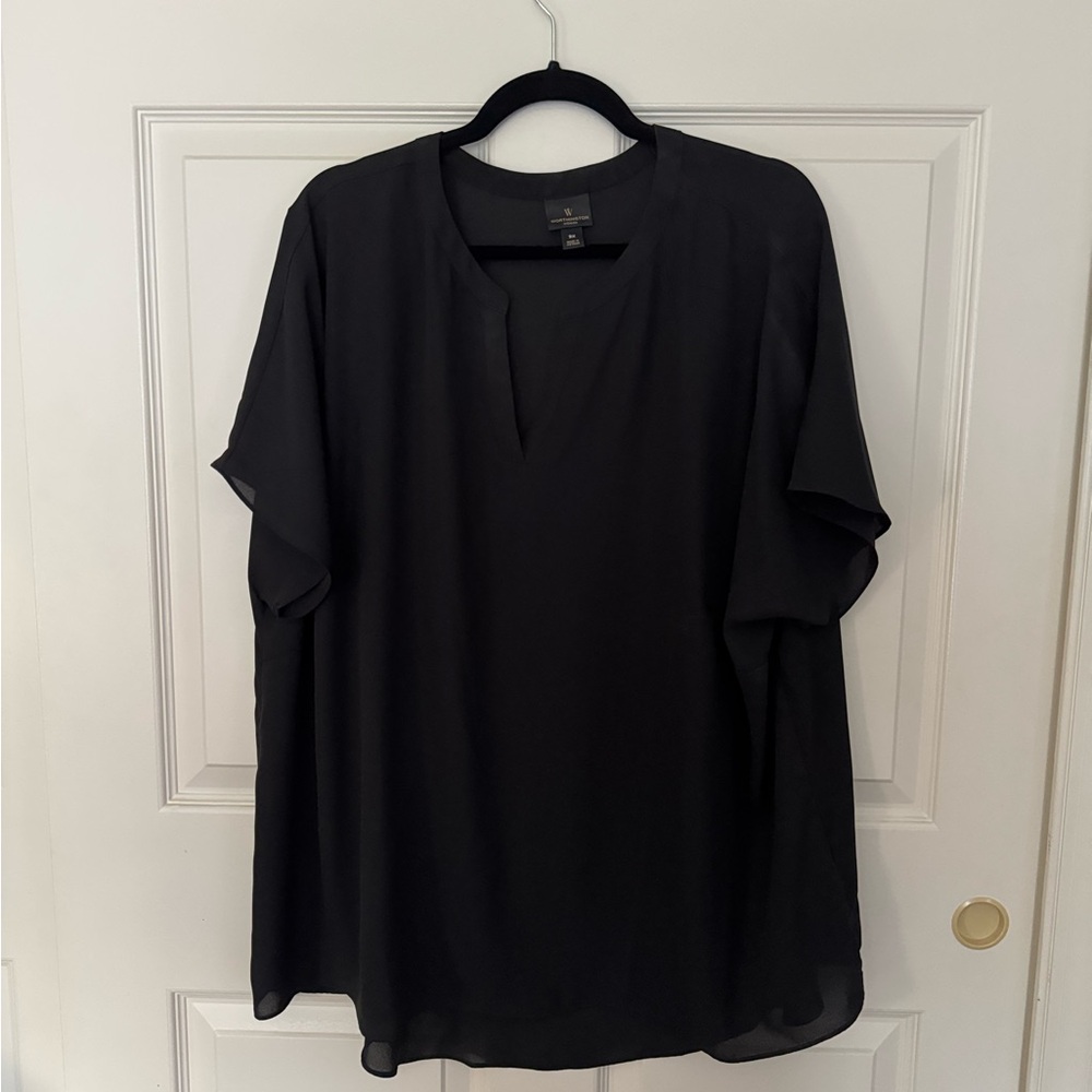 Worthington Plus Size Shirt Sleeve Black Blouse 3X